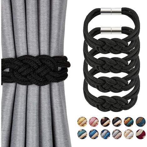 Set mit 4 magnetischen Vorhang-Raffhaltern im nordischen Stil, dekorative Raffhalter aus gewebtem Seil für Fenstervorhänge zu Hause und im Büro (schwarz) (1/5)