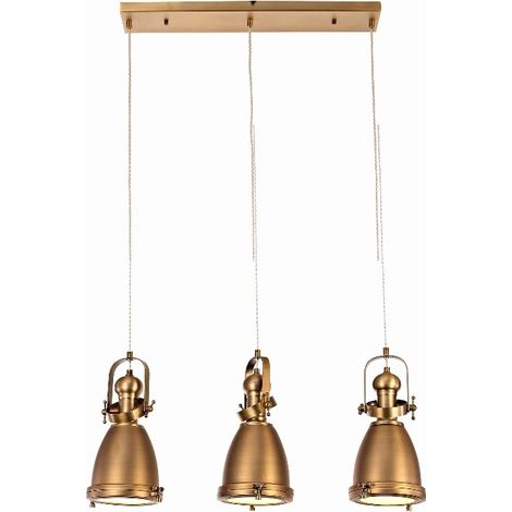 Lámpara Colgante de Techo Estilo Marinero con 3 Focos Dorados y Cable Transparente
