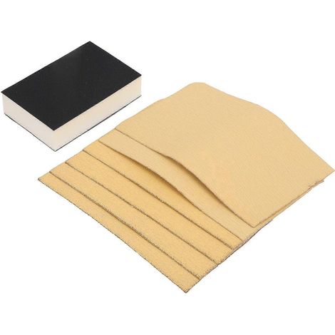 Beflocktes gelbes Schleifpapier, selbstklebend, Körnung 80/120/240, inklusive Schwammblock