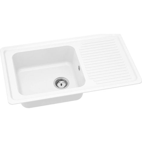 Carea Cuisine & Bain – Évier à encastrer VÉNUS 1 bac – Carealith® résistant aux chocs et à la chaleur – Dimensions 86x50x22 cm – Non percé, livré avec accessoires