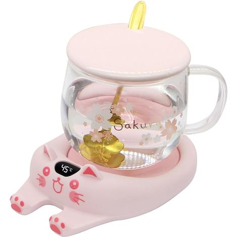 Cup Heater, Coffee Warmer for Office, Coffee Cup Warmer, Smart Candle Warmer with Temperature Settings, Electric Beverage Warmer (Pink) (1/5)