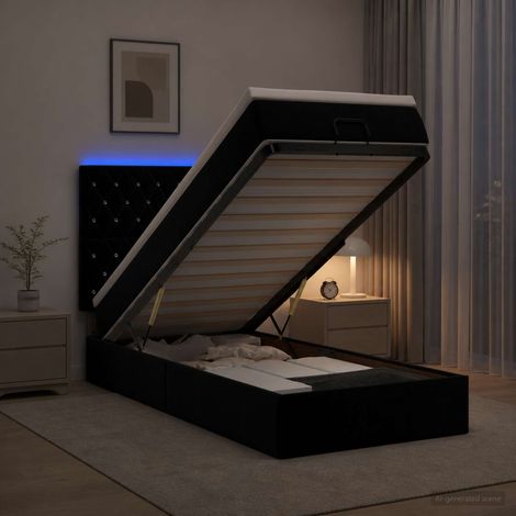 Lit coffre avec matelas et LED Noir 100 x 200 cm Velours (1/5)