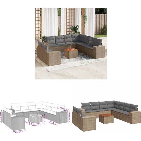 10-tlg. Garten-Sofagarnitur mit Kissen Beige Poly Rattan - Gartensorte - Gartenmöbelset - PE-Rattan Möbel - Outdoor Lounge Set - Esstischgarnitur - Home & Living (1/3)