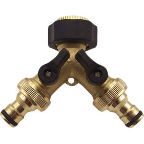 Laiton 2 voies Tap Connector Adaptateur Double Tap Jardin Adaptateur Tap Avec individuelles marche/arrêt Vannes pour Accueil Cuisine Jardin De plein air (1/5)