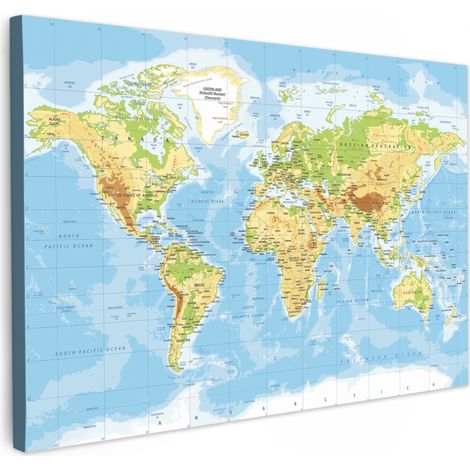 CUADRO EN LIENZO Mapa del mundo - Estadística - Azul - Tierra - Educativo Pinturas Grande 150x100 cm