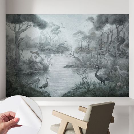 Papier peint autocollant à motifs décoratifs pour salon chambre et bureau Décoration murale élégante avec colle Décor naturel 104x70 cm (1/5)
