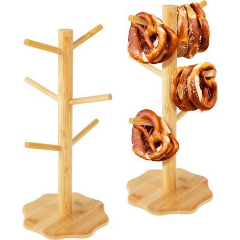 Sechsarmiger Brezelständer, Würstchenständer oder Becherhalter, in Form eines Weihnachtsbaums, 33 cm hoch, aus Bambus (1/5)