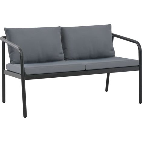 2-Sitzer-Gartenbank mit Auflagen Grau Aluminium