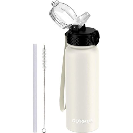 Wasserflasche Edelstahl Strohhalm Auslaufsicher BPAfrei 600 ml Beige (1/5)