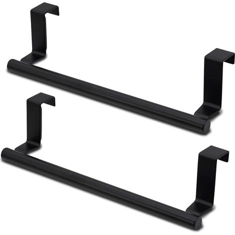 Porte-serviettes de porte, 9 pouces, à suspendre dans les armoires, les cuisines, les salles de bain ou les bars (noir), lot de 2