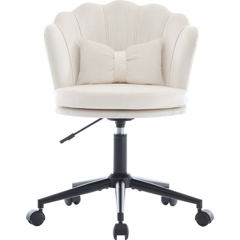 Silla de oficina giratoria de terciopelo beige, altura regulable, con cojín lumbar (1/5)