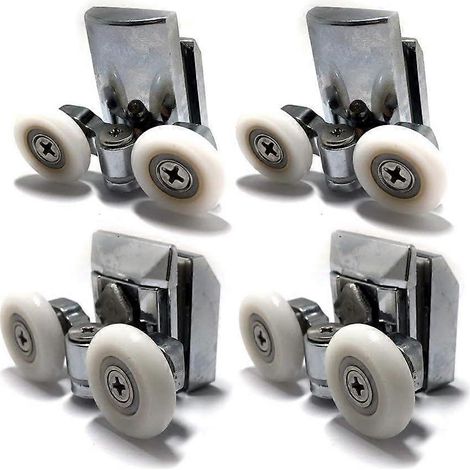 Rail de porte de douche coulissant en alliage de zinc lisse, diamètre 23 mm, double roulettes (2 roulettes supérieures, 4 roulettes inférieures) (1/5)