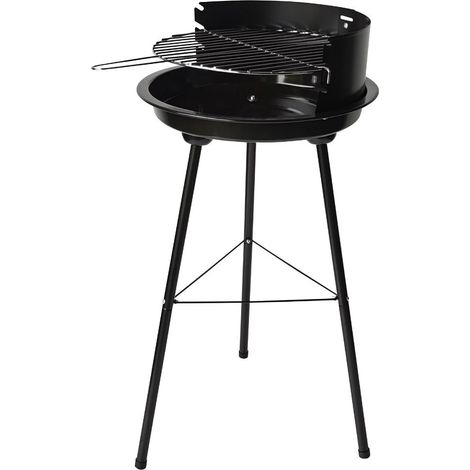 Barbacoa de carbón redonda de altura regulable fabricada en acero esmaltado con parrilla de acero inoxidable