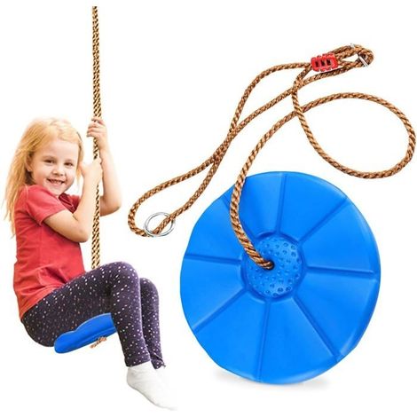 Balancoire Exterieur, Corde à Grimper Balancoire Enfant en Plastique, Disque Balançoire Suspendue Charge Max 150 kg (Bleu) (1/5)