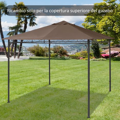 Toit remplacement kiosque 3x3 m housse gazebo polyester étanche 180g/m² 8 trous drainage aérations uniquement couvercle café 298x295 cm