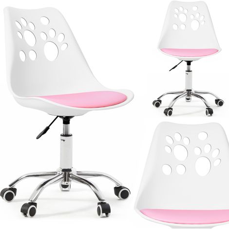 Sedia girevole ergonomica da ufficio per bambini, bianca e rosa