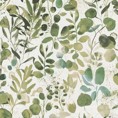 AS Creation Watercolor Green Leaves White Wallpaper Floral Paste The Wall Vinyl (1/4)