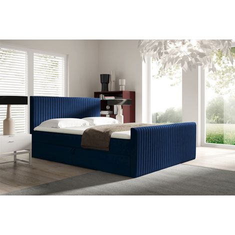 Boxspringbett Schlafzimmerbett ADRIEN 200x220cm in Stoff Fresh Dunkelblau (1/2)