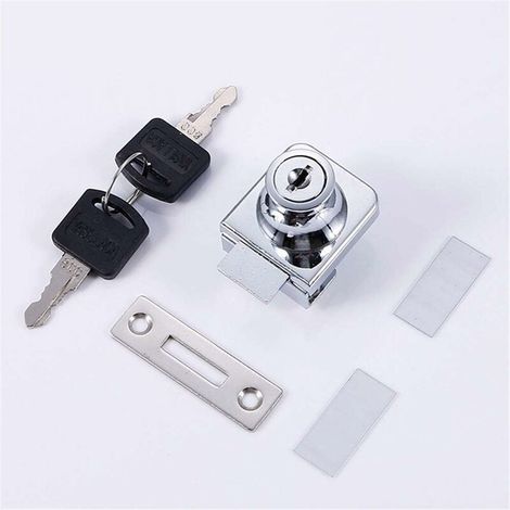 Serrure pour porte vitrée, serrure en acier chromé, serrure pour écran en verre, serrure pour portes vitrées, serrure pour vitrine, pour portes vitrées de 5 à 8 mm, perceuse avec 2 clés [HK]-AquaForge (1/5)