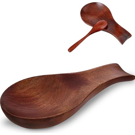Küchenlöffel und Löffelablage aus natürlichem, umweltfreundlichem, rutschfestem Holz hitzebeständiger Utensilienhalter für Löffel, Schöpfkellen und Kochutensilien (Braun)