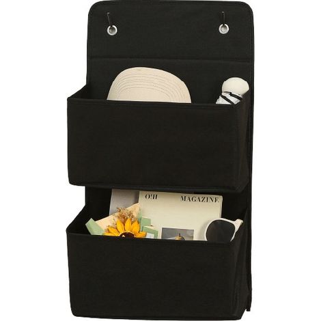 Sac de rangement suspendu à deux niveaux noir pour porte - Organisateur en tissu non tissé (1/4)