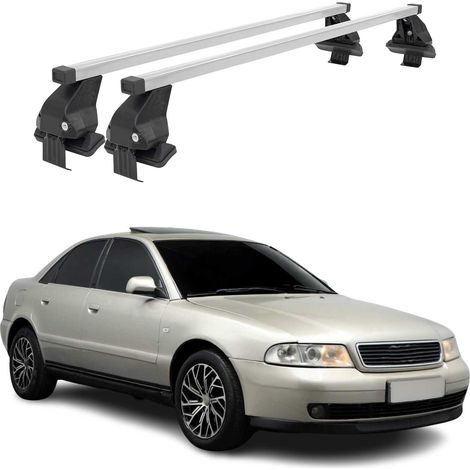 OMAC Dachträger Querträger Stahl für Audi A4 B5 Limo 1994-2001 – Abschließbar – City-Crash-getestet – DIN 75302:2019 – ISO/PAS 11154:2006 – Max. 50 kg Silber (1/5)