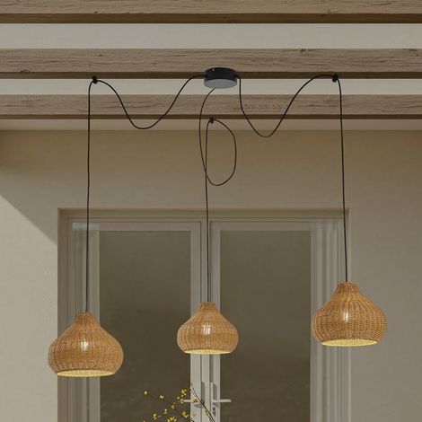 [NEUWERTIG] B-Ware Lucande Außenhängelampe Pendelleuchte Außenlampe Rattan Leuchte IP44 3-flammig (1/2)