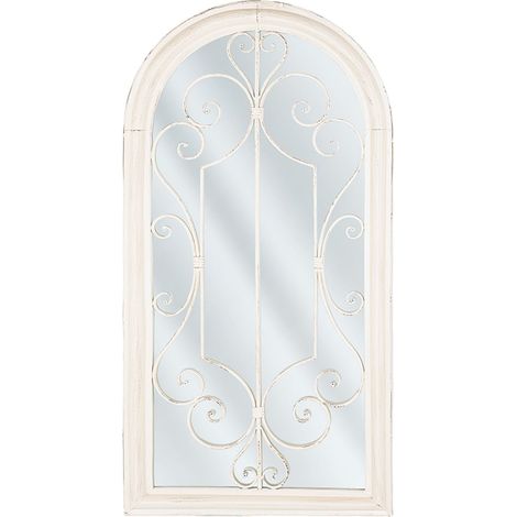 Espejo de pared vintage de metal forma de ventana blanco crema efecto envejecido Campel