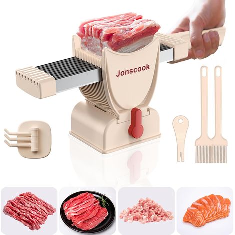 Meat Slicer, Manual Slicer, Adjustable Cutting Thickness 2mm or 4mm, 17 Blades for 18 Slices of Meat (Sliced, Tapered, Diced) - Pink (1/5)