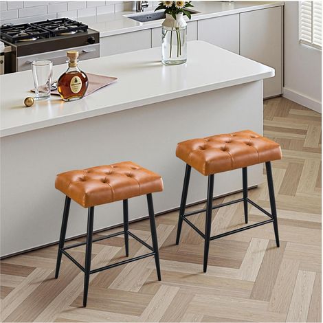 2er Set Barhocker Mikrofaser-Leder Braun 62.5 cm mit Fußstütze (1/5)