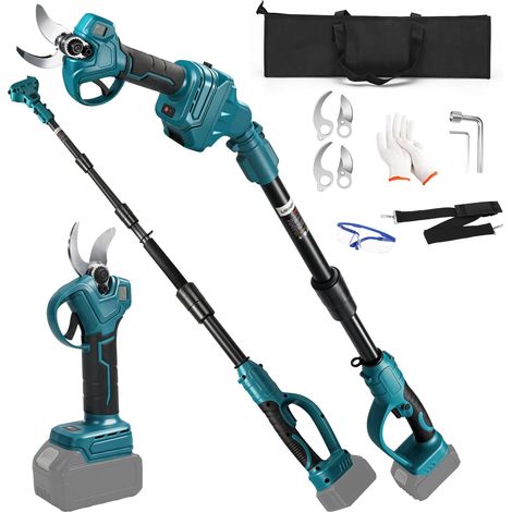 Sécateur sans fil avec télescope de 2 m compatible avec 18 V (sans batterie), sécateur sans balais avec diamètre de coupe de 30 mm, ciseaux électriques LCD pour élagage d'arbres, arbustes (1/5)