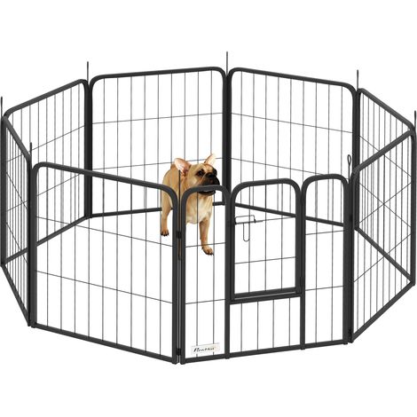 8-teiliges, faltbares Hundegehege aus Stahl, modular für den Innen- und Außenbereich, 60 cm, schwarz mit Sicherheitstür