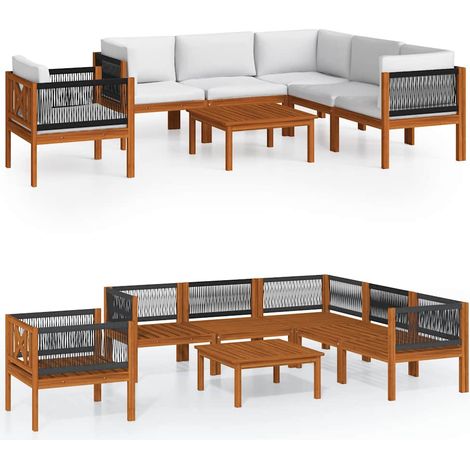 Maison Exclusive - Set da Giardino 7 pz con Cuscini in Legno Crema, Acacia e Corda (1/5)
