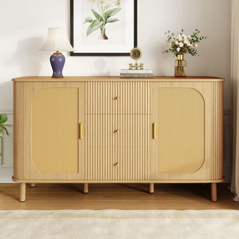 Buffet et enfilade moderne - tiroirs & étagères - pieds métal effet bois - meuble salon polyvalent (1/5)