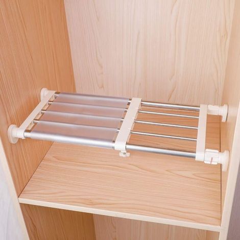 Metal Extendable Closet Tension Shelf and Storage Bar - Adjustable Organizer - Room Divider for Wardrobe, Closet, Kitchen, Bathroom (1/5)