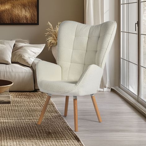Fauteuil 66x74x106 cm en tissu beige et naturel - DELEO