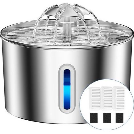 Fontaine à eau chat inox 2,2L silencieuse avec filtre charbon actif et LED (1/5)