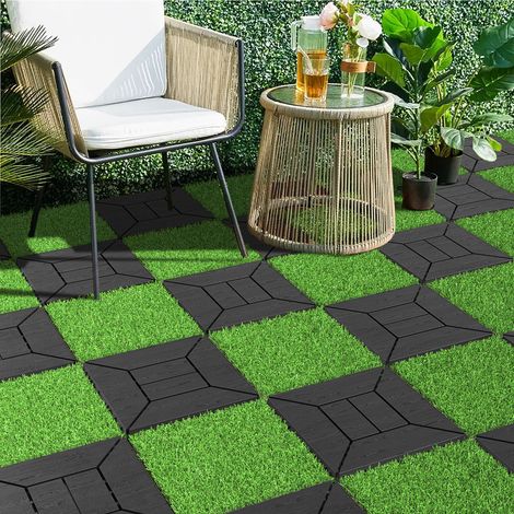 Lot de 36 Tapis de Gazon Artificiel Carrés, Vert mousse Mini Simulation Gazons Tapis de Gazon Artificiel à Faire Soi Même Décoration pour Balcon, Terrasse, Extérieur (12 x 12 in)