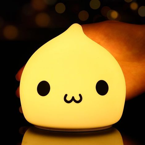 Children's Night Light, Cute Battery-Powered Night Lamp for Kids' Room, Portable Soft Silicone Night Light, Birthday Gift for Girls and Boys (Boulette) (1/5)