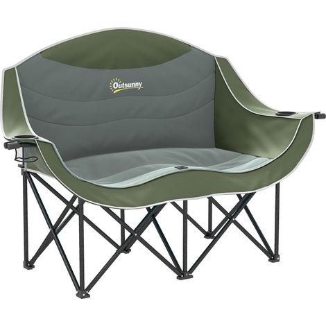 Silla plegable de camping con asientos acolchados dobles y portavasos.