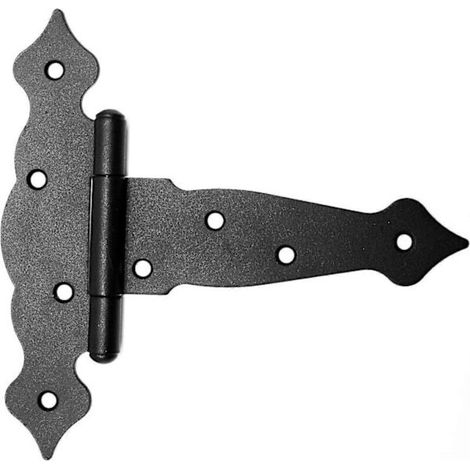Zwei geschmiedete Scharniere, schwarz verzinkte T-Scharniere, geeignet für Holztüren, Gartenzäune und Poolzäune, 12,5 cm.
