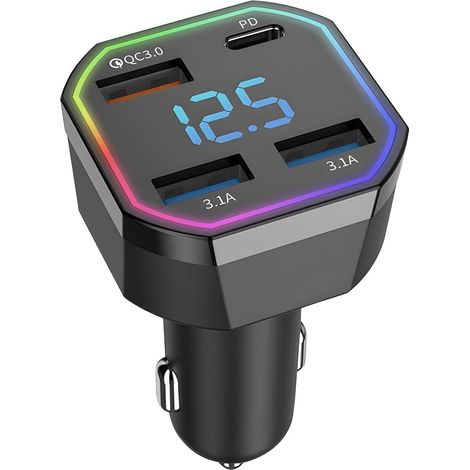 Adaptador de cargador para coche, cargador rápido USB para teléfono de coche con encendedor de cigarrillos, cargador rápido USB-C de 4 puertos para encendido del coche, accesorios universales para el  (1/4)