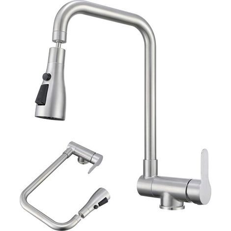 Mitigeur Cuisine Rabattable, Robinet Cuisine Rabattable Avec 3 Jets Modes,robinet Cuisine Pliable Pour Fenêtre,Mitigeur Evier Cuisine En Acier Inoxydable 304 Brossé (Brossé) (1/5)