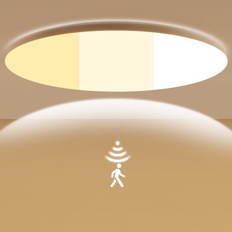 Plafonnier LED avec détecteur de mouvement Radar, 25W 3380LM 135Lm/W 4000K Lampe de plafond dimmable, IP54 plafond étanche pour salle de bain, garage, escalier, sous-sol, balcon, couloir Ø35cm (1/5)