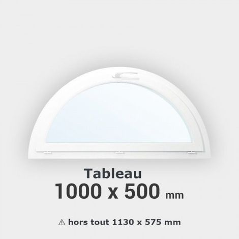 Fenêtre demi-lune PVC blanc à soufflet H 50 x L 100 cm tableau pour pose en neuf