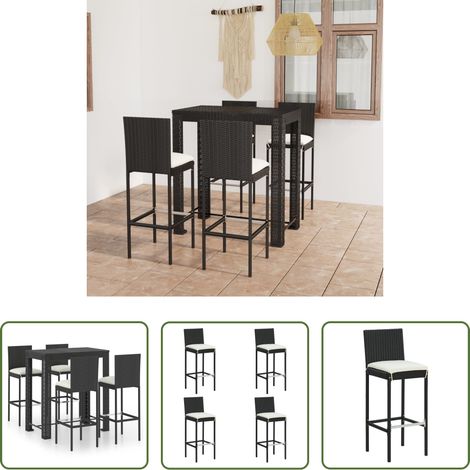 vidaXL Gartenbarset -  5-tlg. Gartenbar-Set mit Kissen Poly Rattan Schwarz (1/5)