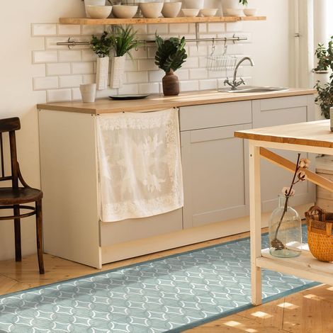 Washable Non-Slip Vinyl Kitchen Mat 240x50cm Antique Style Green Indoor Outdoor (1/5)