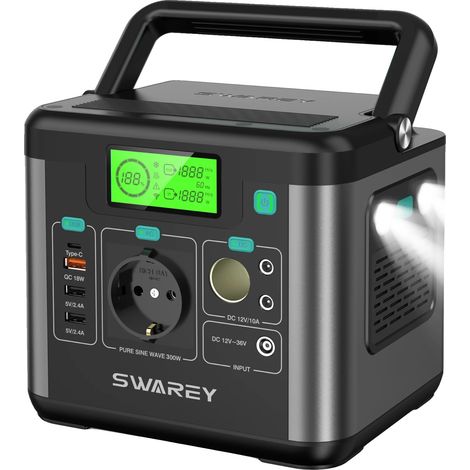Estación de energía portátil, capacidad de 222 Wh, potencia nominal de 300 W, potencia máxima de 600 W, múltiples opciones de salida, características de seguridad. (1/5)