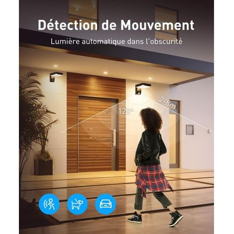 Aplique de pared exterior con sensor de movimiento, panel giratorio LED de 24 W y 1600 lúmenes, IP65, luz blanca cálida de 3000 K para entrada, patio y jardín [Clase (1/3)