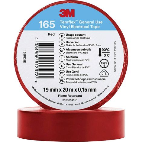 Nastro Isolante Temflex 165 PVC 19mm x 20m 3M 7100184800 Rosso